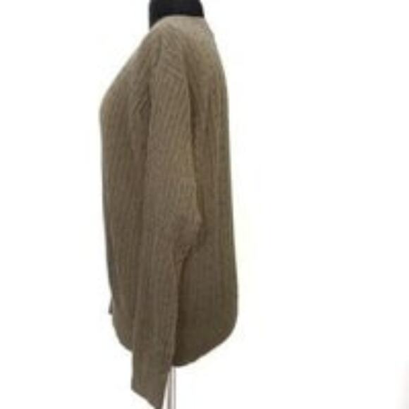 Izod Unisex Chunky Cableknit Green V Neck Grandpa Fisherman Sweater Large - Picture 7 of 8